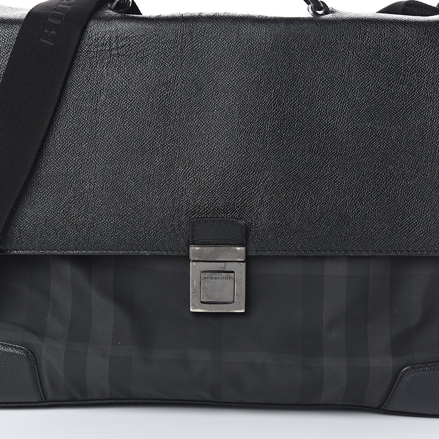 Burberry Calfskin Nylon Check Briefcase Black 6 of 8