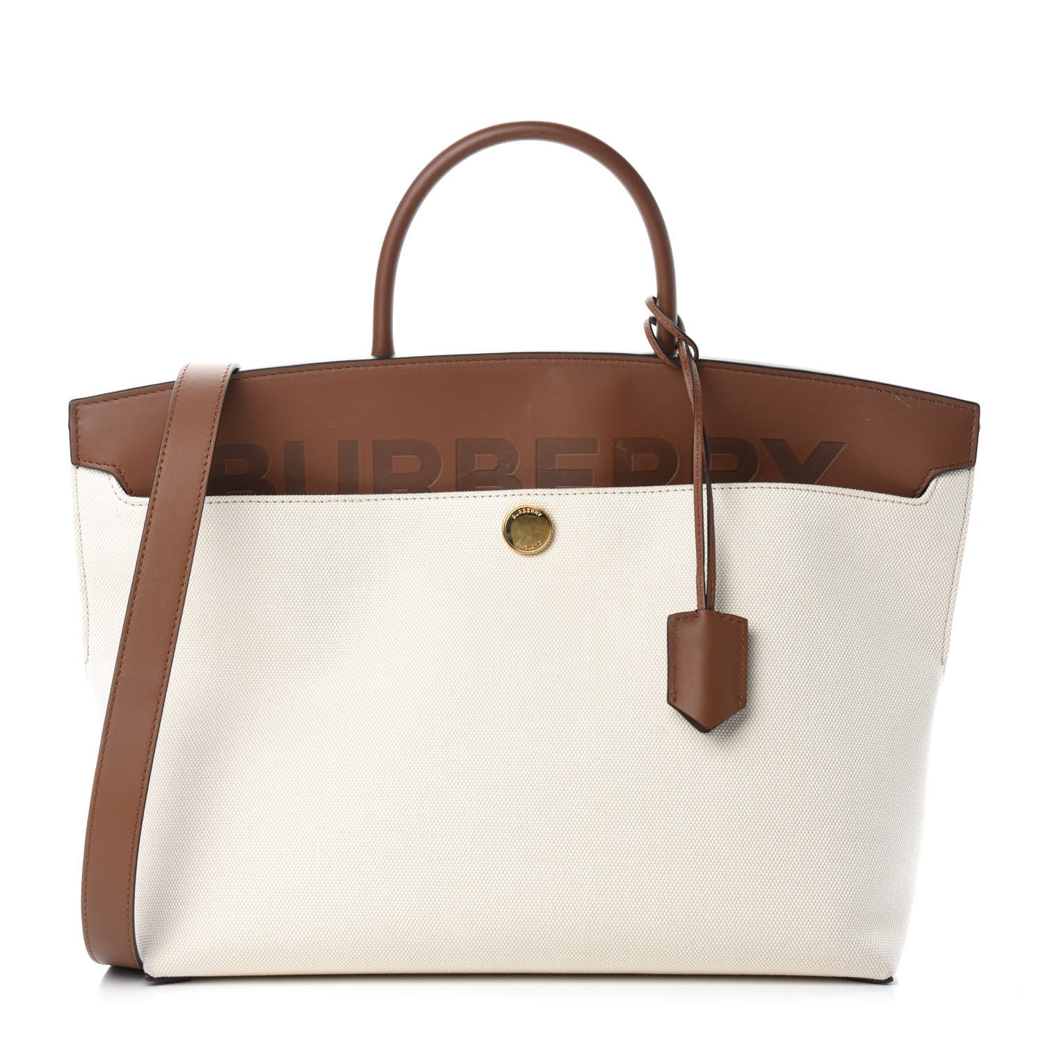 Burberry Calfskin Canvas Medium Society Tote Natural Malt Brown 1 of 10
