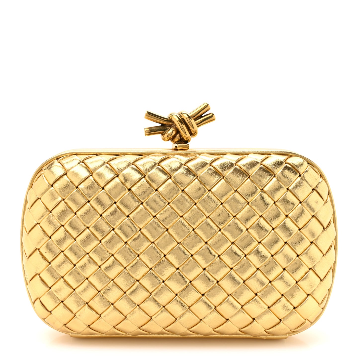 Metallic Intreccio Minaudiere Knot Clutch Gold