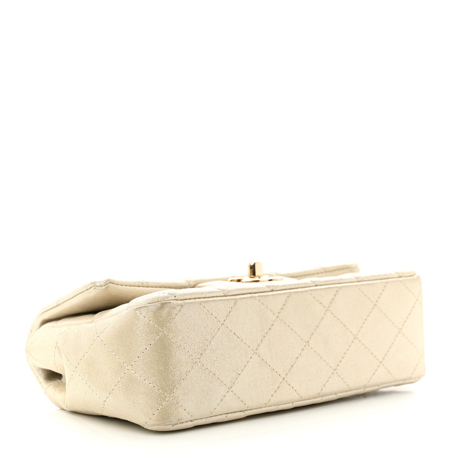 Iridescent Calfskin Quilted Mini Rectangular Flap Light Gold