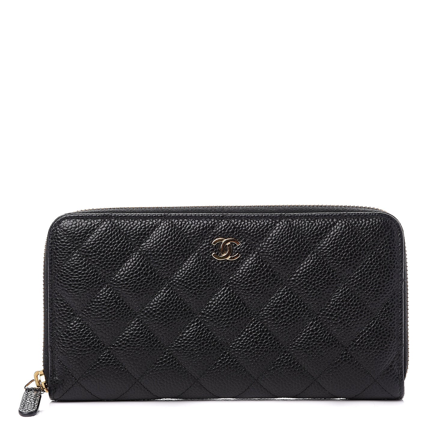 Caviar Quilted Large Gusset Zip Around Wallet Black