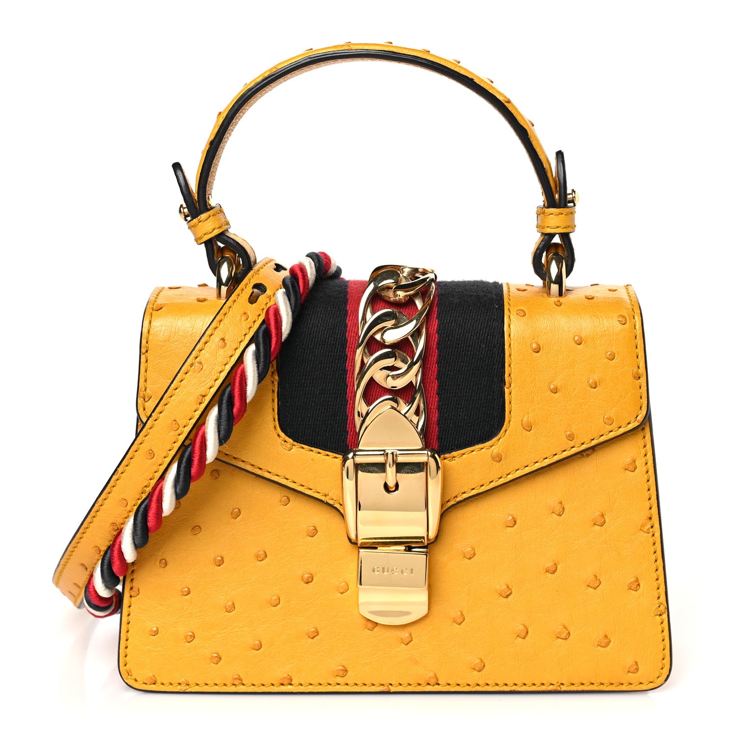 Ostrich Mini Sylvie Top Handle Bag Yellow