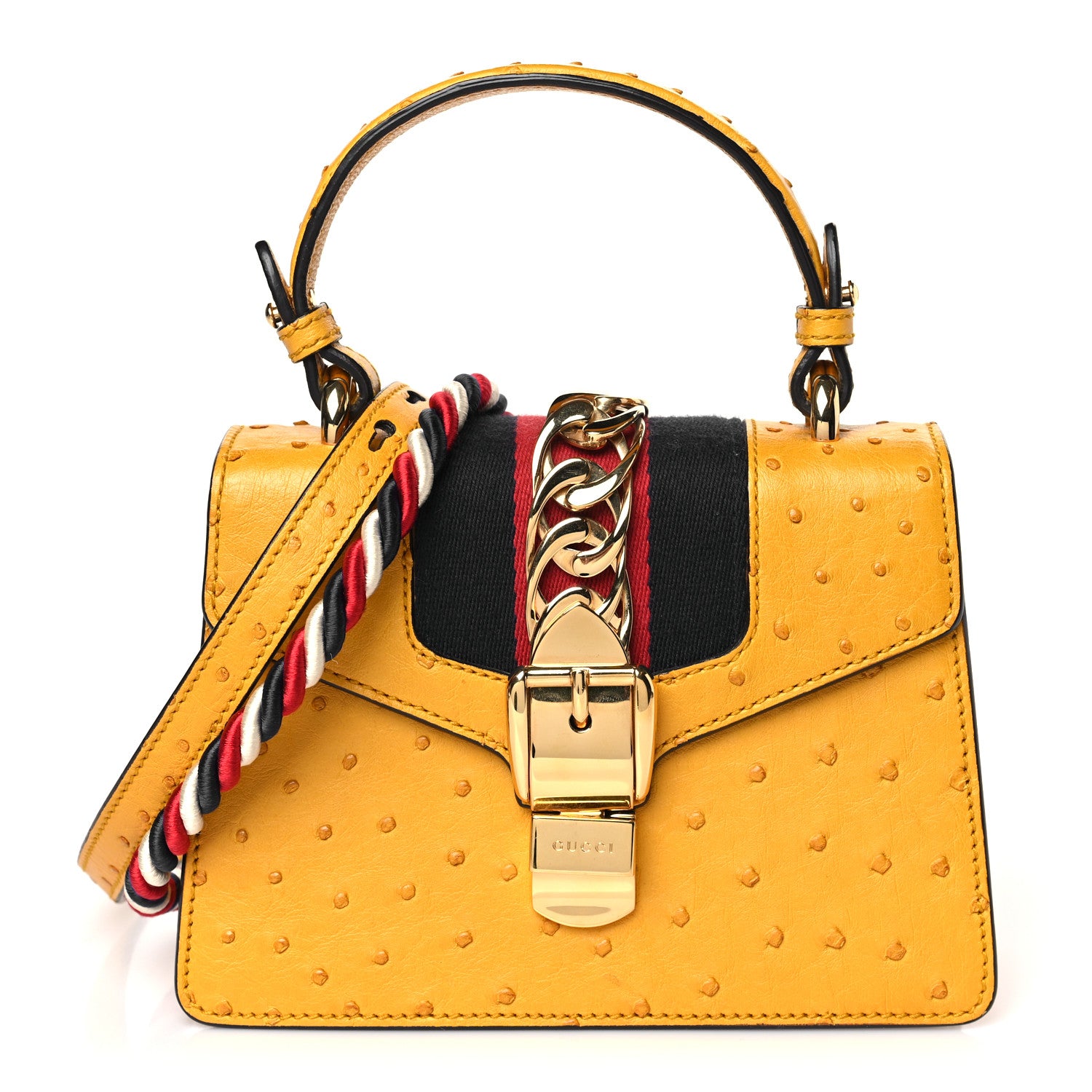 Gucci Ostrich Mini Sylvie Top Handle Bag Yellow 1 of 9