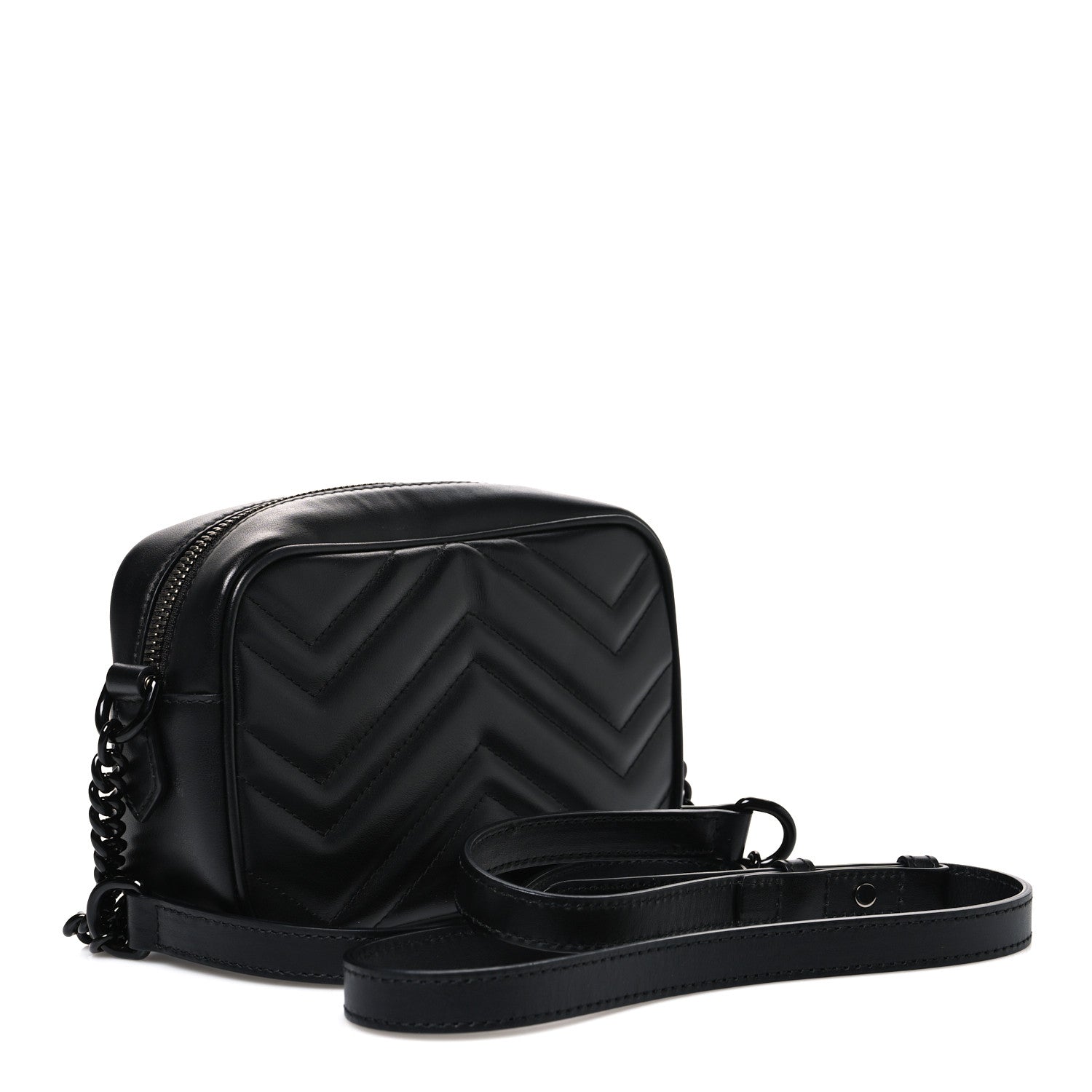 Gucci Calfskin Matelasse Monochrome Mini GG Marmont Chain Shoulder Bag Black 3 of 11