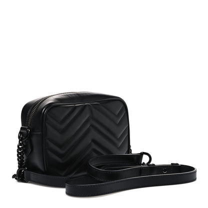 Gucci Calfskin Matelasse Monochrome Mini GG Marmont Chain Shoulder Bag Black 3 of 11