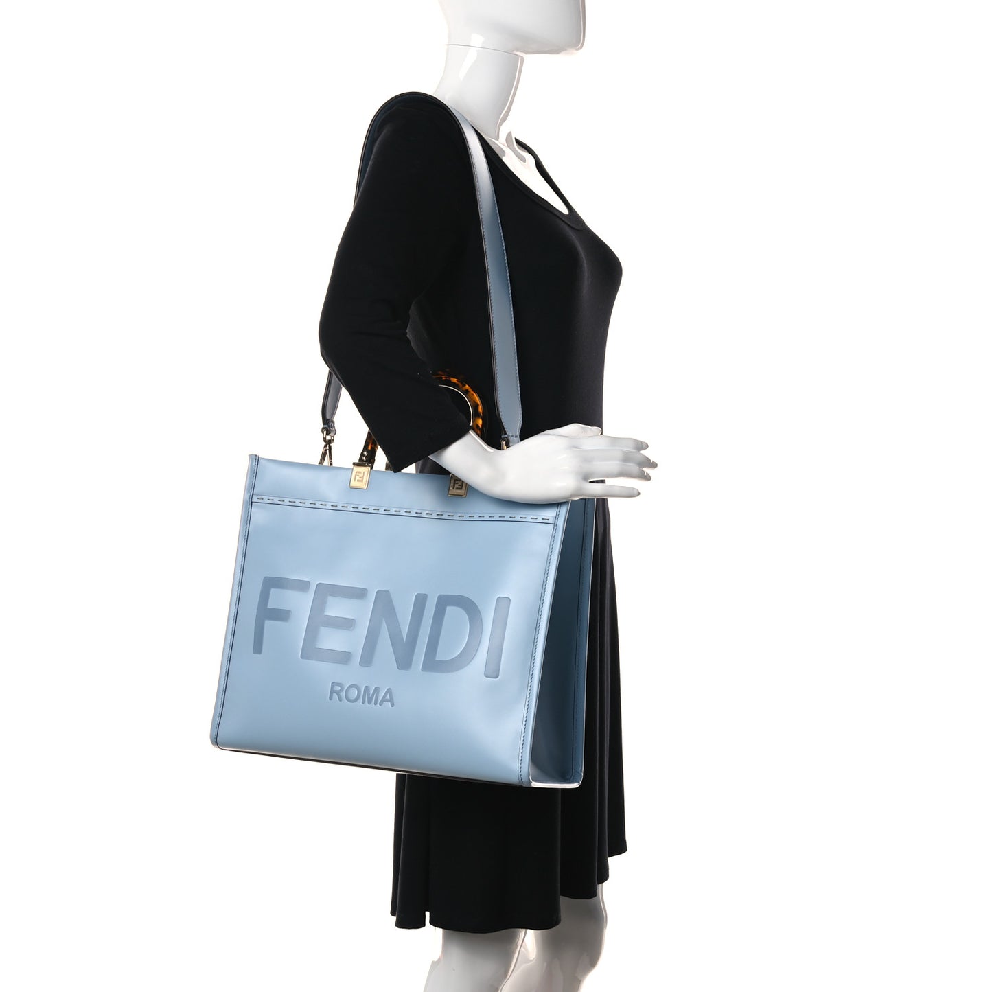 Vitello King Plexiglass Logo Embossed Medium Fendi Sunshine Shopper Tote Azzurro Baby