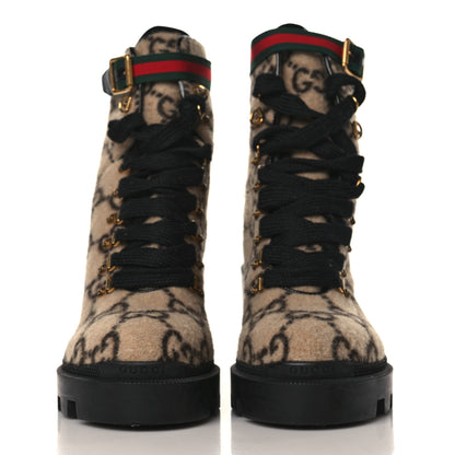 Gucci Covered Wool GG Monogram Womens Lace Up Combat Ankle Boots 40 Beige Ebony Black 2 of 10