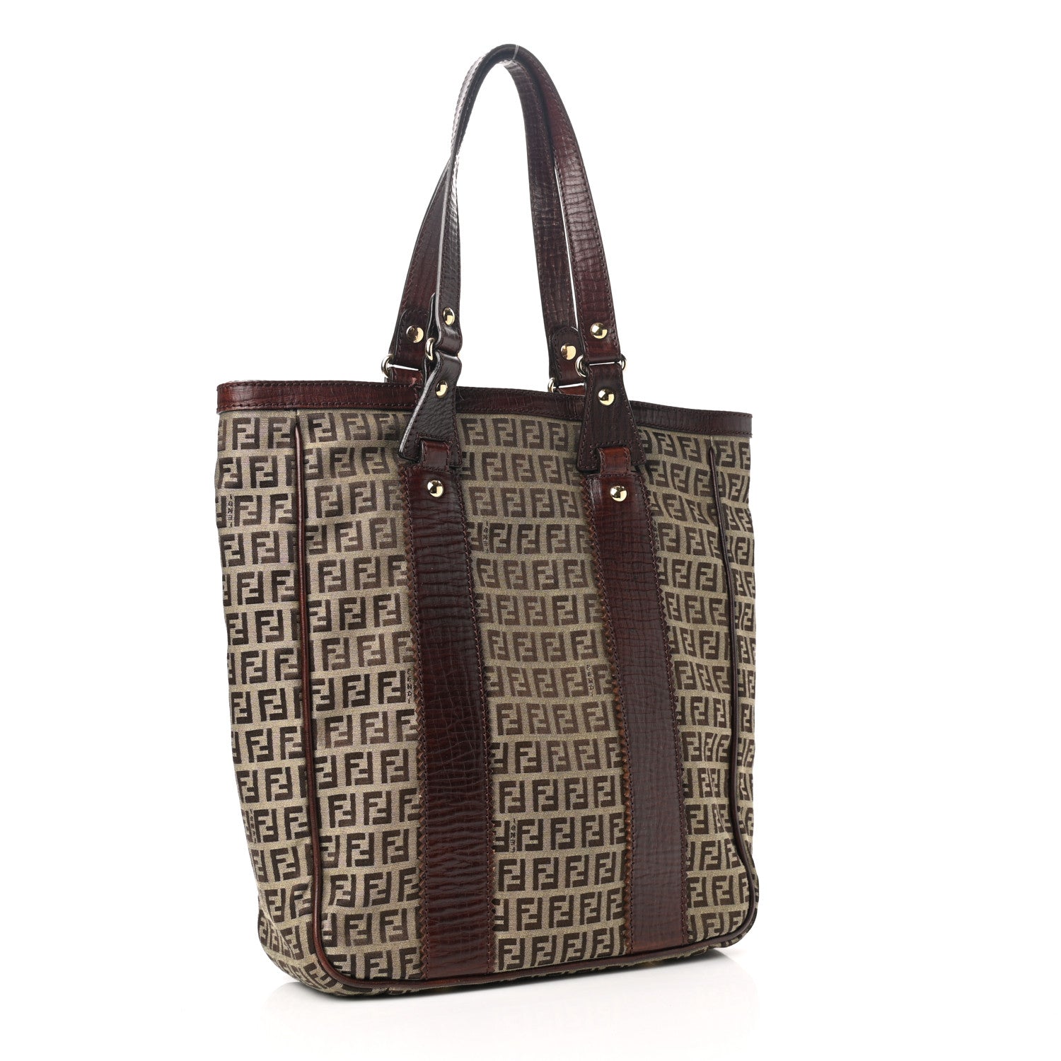 Fendi Zucchino Vitello Shopping Tote Mogano Panna Bruciato 3 of 10