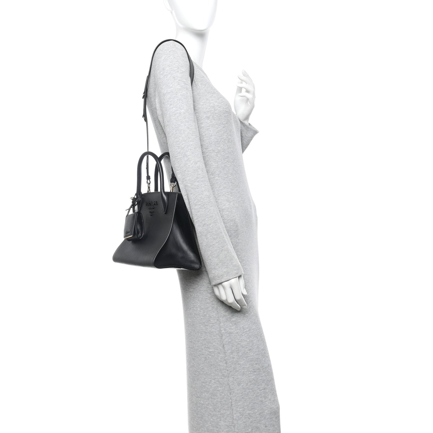 Prada Saffiano Cuir Calfskin Small Monochrome Top Handle Tote Black 2 of 13