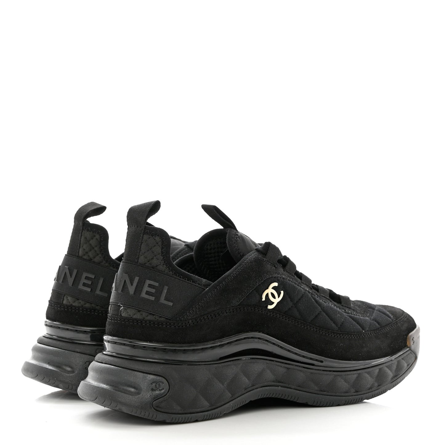 Suede Calfskin Mixed Fibers CC Sneakers 39 Black Dark Grey