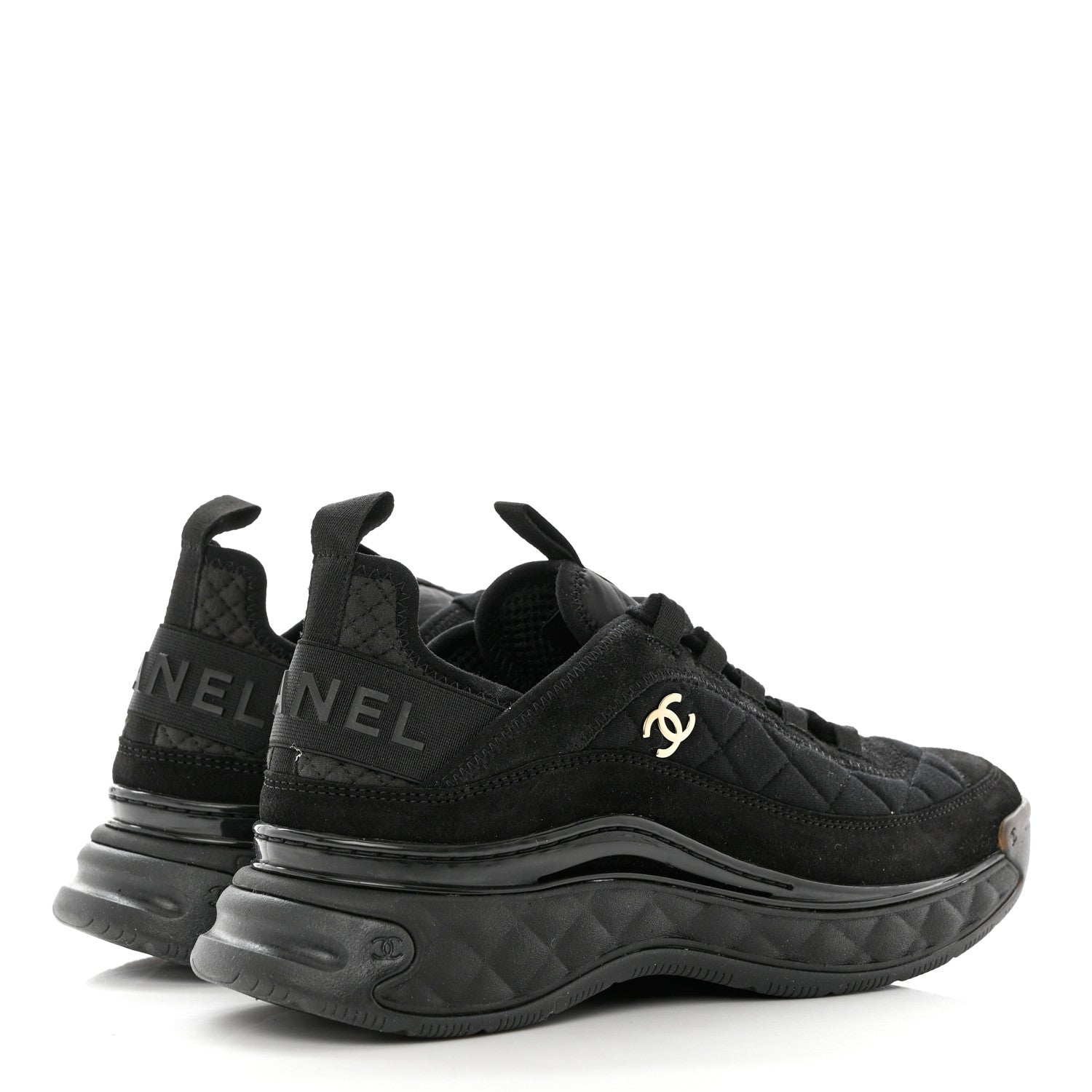 Chanel Suede Calfskin Mixed Fibers CC Sneakers 39 Black Dark Grey 4 of 9