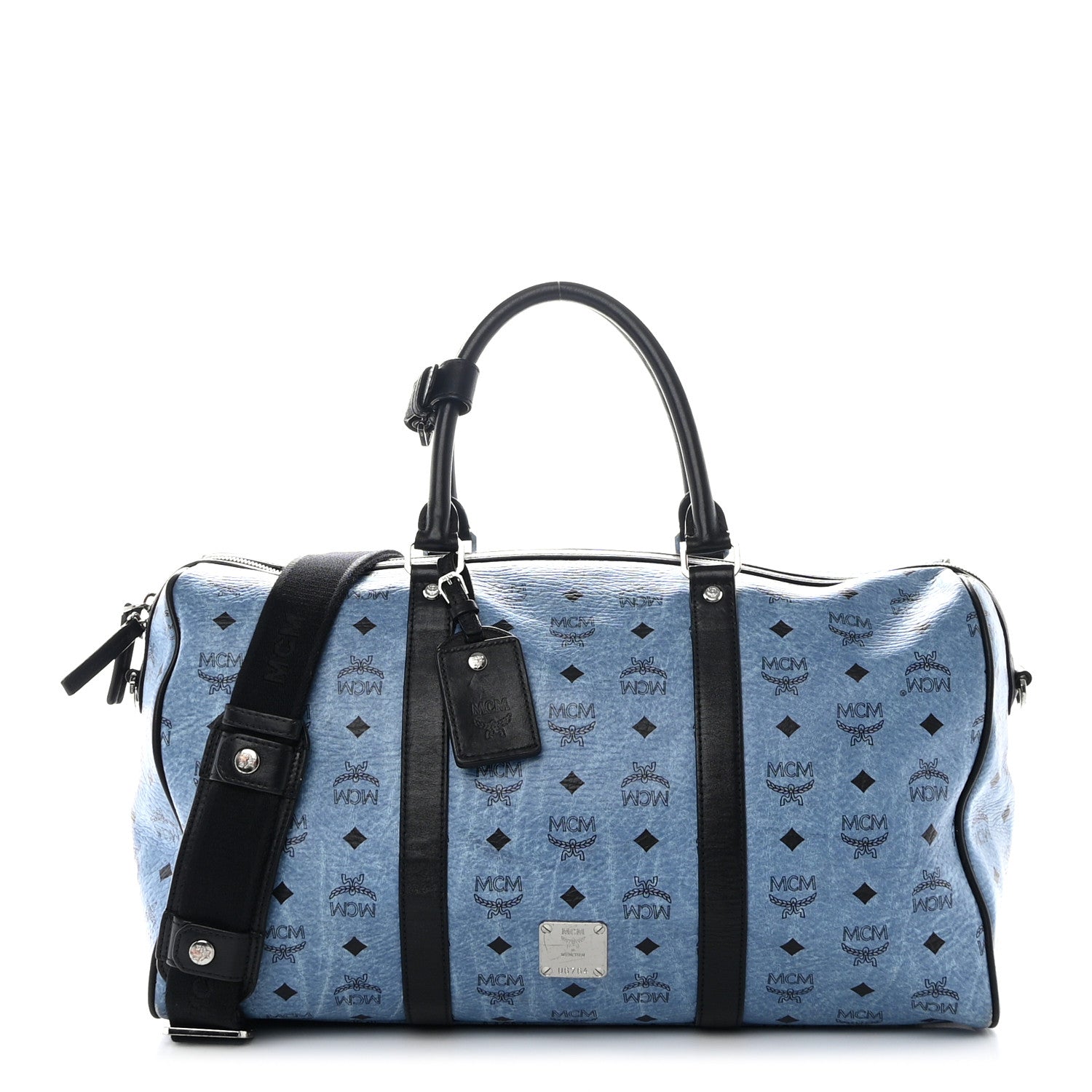 MCM Visetos Medium Traveler Weekender Duffle Bag Blue Black 1 of 9