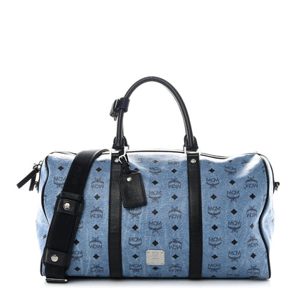 MCM Visetos Medium Traveler Weekender Duffle Bag Blue Black 1 of 9
