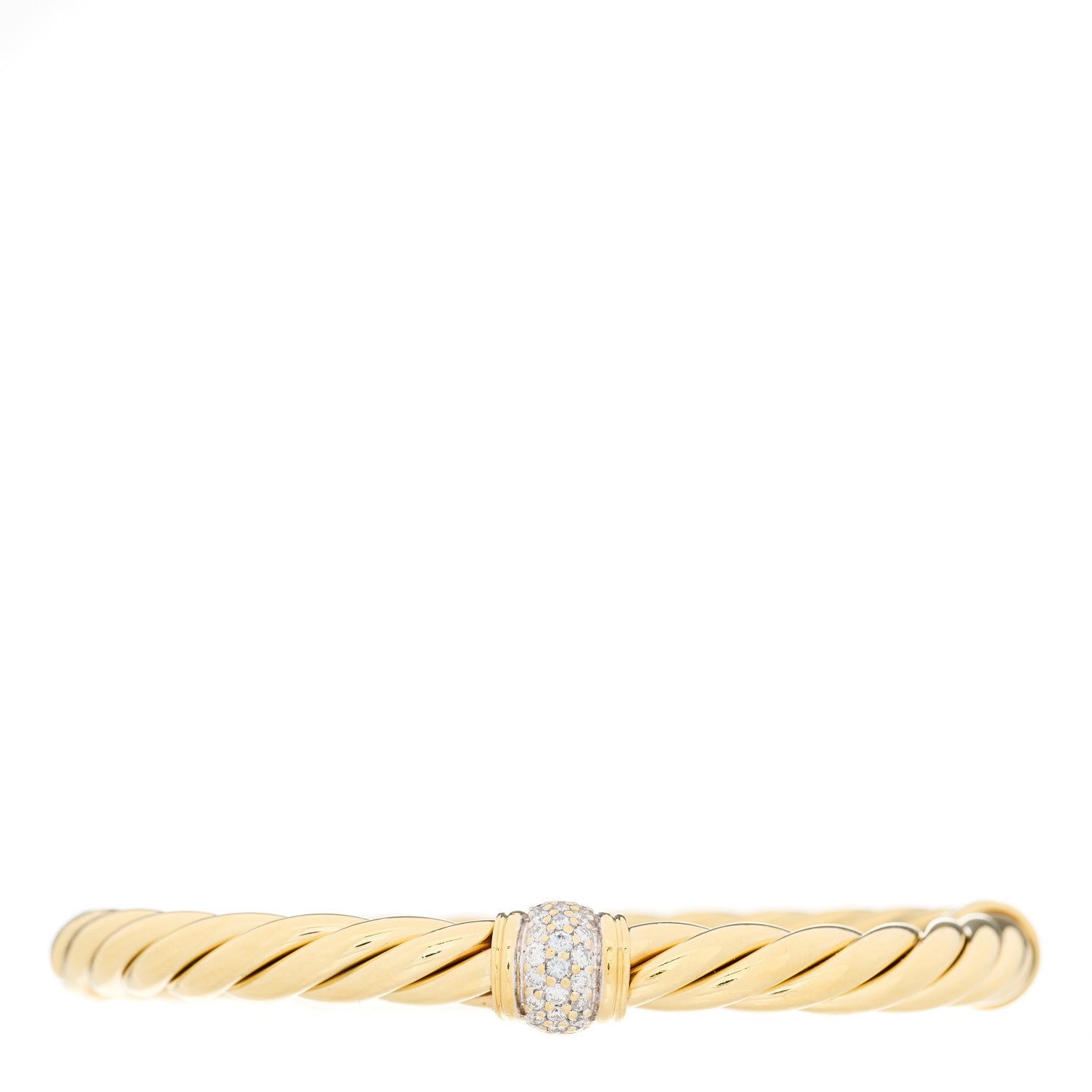 David Yurman 18K Yellow Gold Diamond 6mm Cable Station Hinge Bracelet 1 of 3