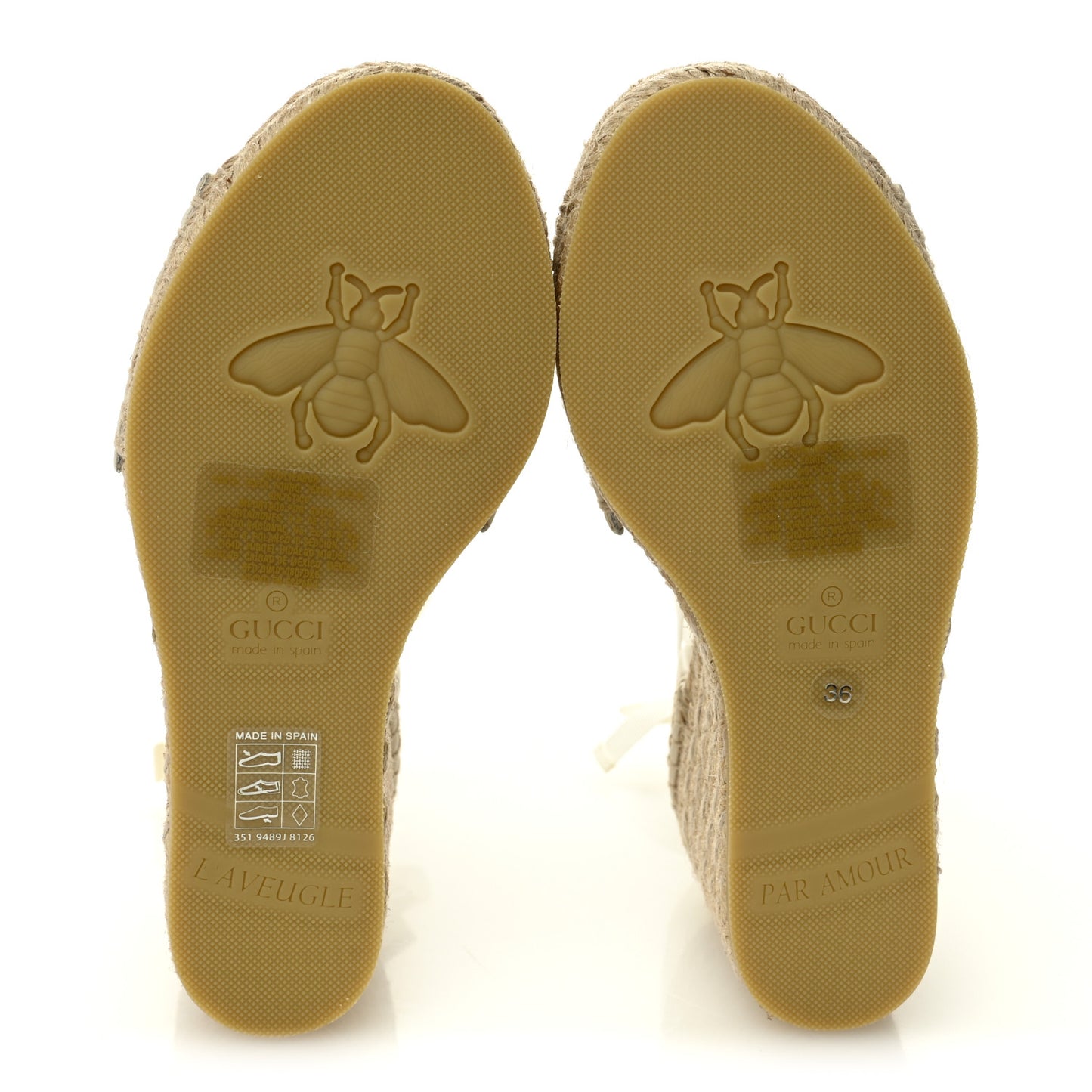 Monogram Patches Ankle Wrap Platform 35/120mm Espadrille Wedges 36 Beige White