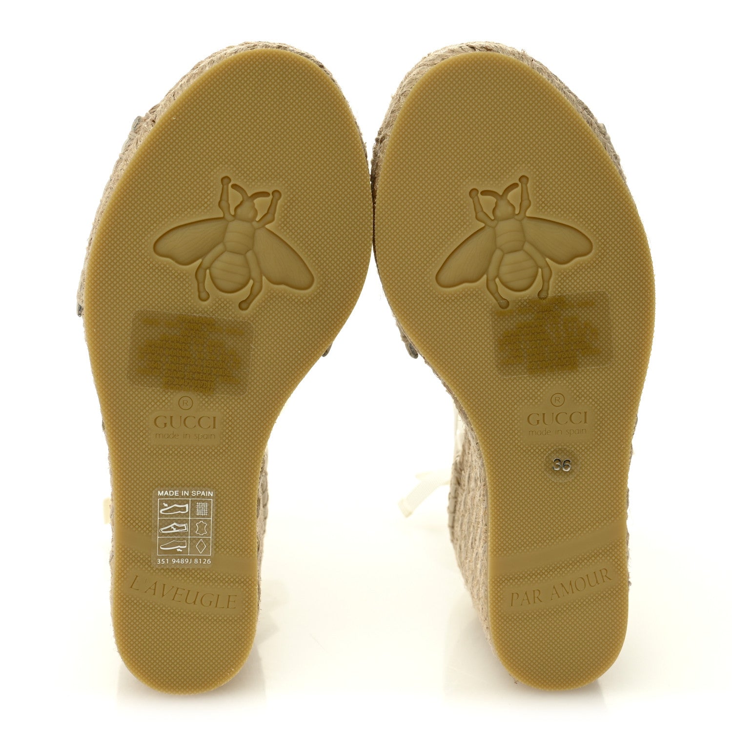 Gucci Monogram Patches Ankle Wrap Platform 35/120mm Espadrille Wedges 36 Beige White 5 of 7