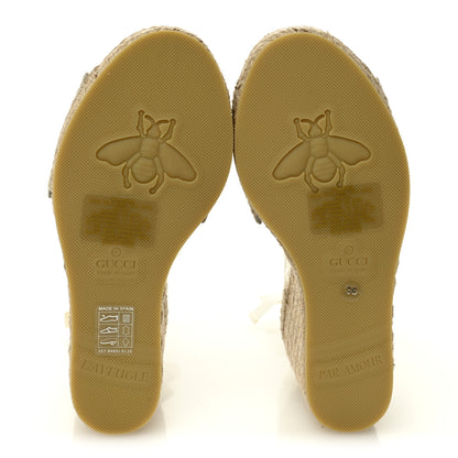 Gucci Monogram Patches Ankle Wrap Platform 35/120mm Espadrille Wedges 36 Beige White 5 of 7