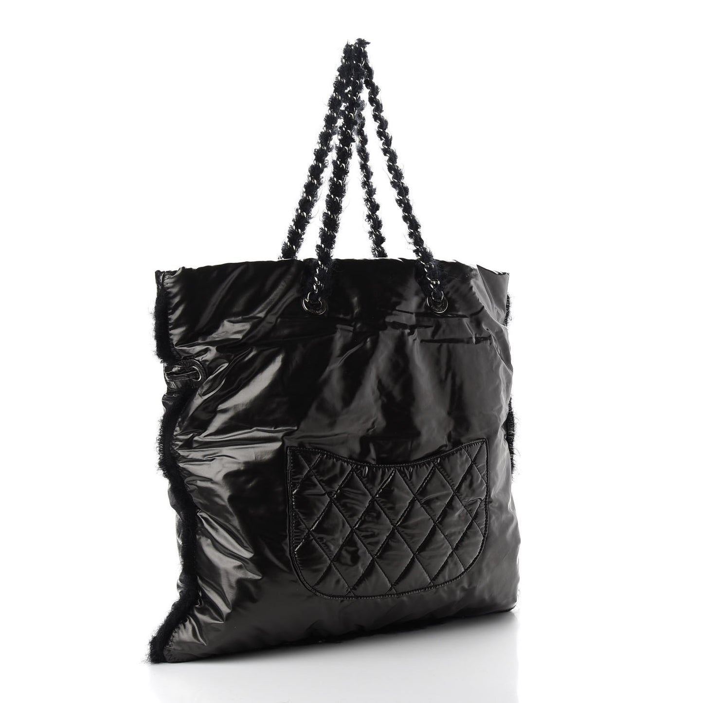Vinyl Mohair Trimmed CC Bonbons Tote Black
