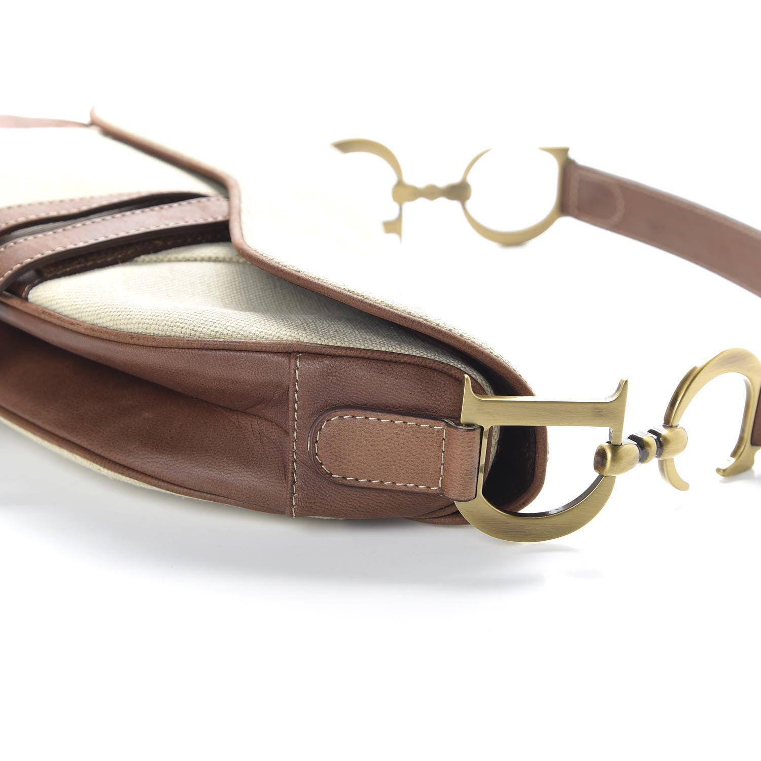 Christian Dior Canvas Calfskin Saddle Bag Beige 10 of 10