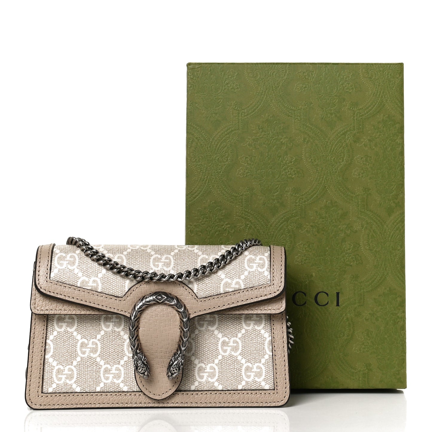 GG Supreme Monogram Textured Dollar Calfskin Super Mini Dionysus Shoulder Bag Beige Mystic White Oatmeal