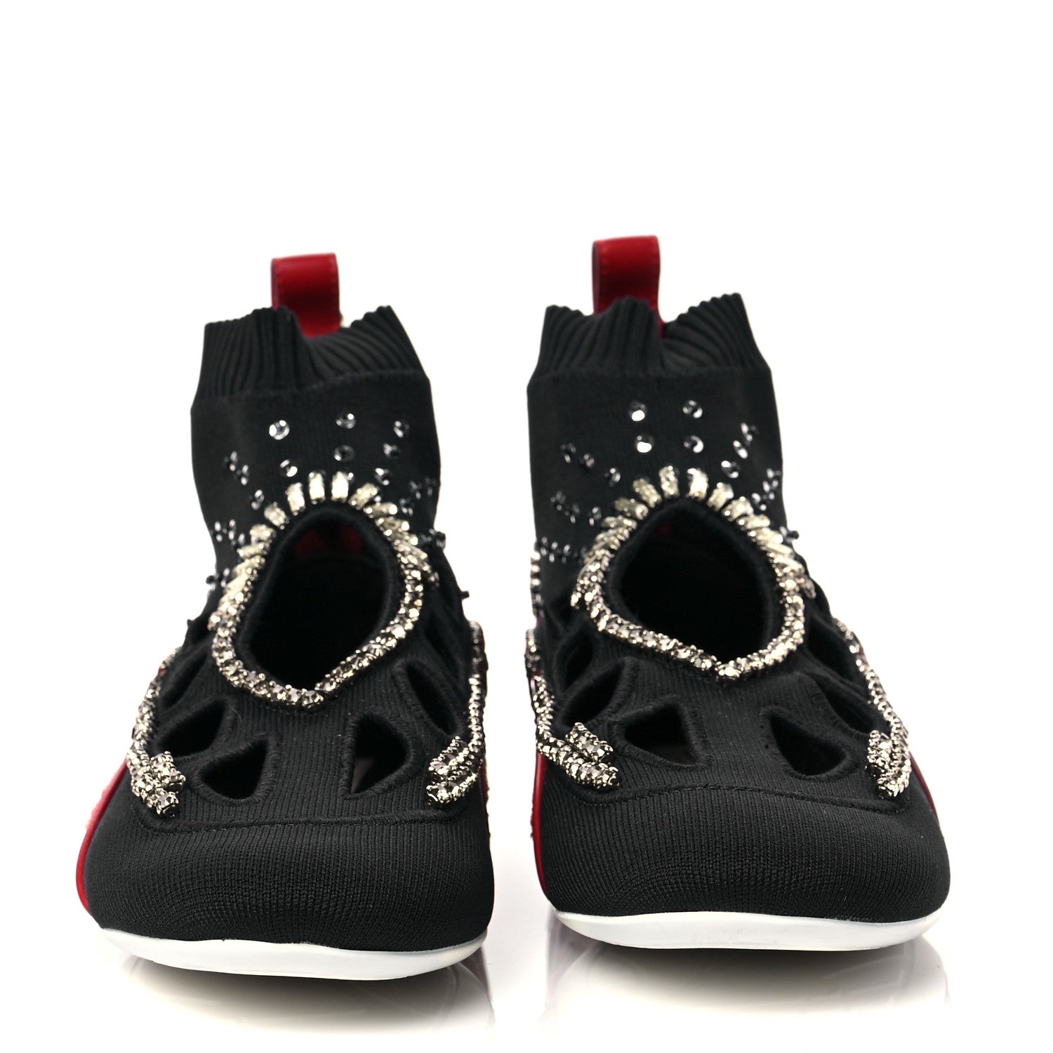 Valentino Garavani Calfskin Crystal Mesh Knit Cutout Odissey Sock Sneakers 36 Black Water 2 of 7