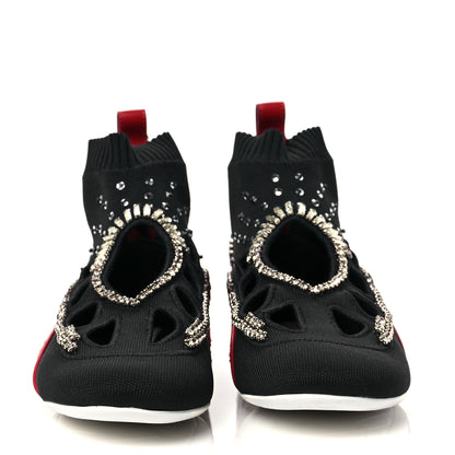 Valentino Garavani Calfskin Crystal Mesh Knit Cutout Odissey Sock Sneakers 36 Black Water 2 of 7