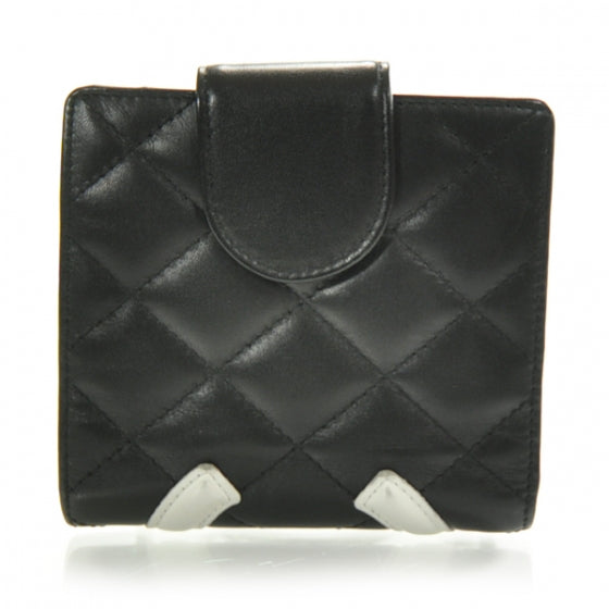 Calfskin Quilted Bi-fold Wallet Black White