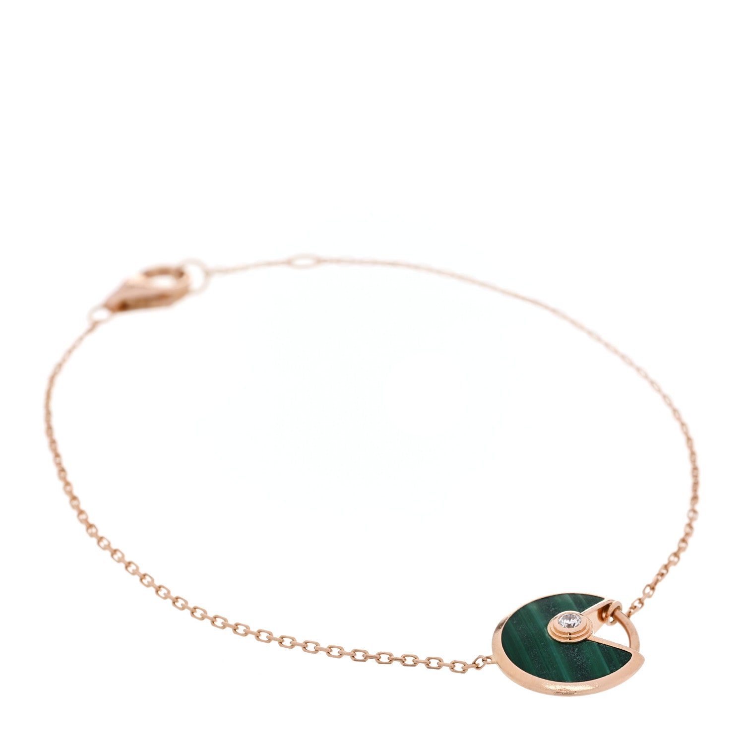 Cartier 18K Pink Gold Diamond Malachite Amulette de Cartier Bracelet 1 of 5