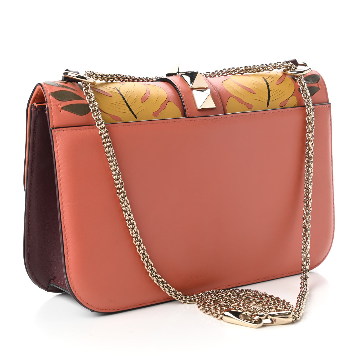 Valentino Garavani Vitello Floral Medium Glam Lock Rockstud Flap Orange Multicolor 3 of 9