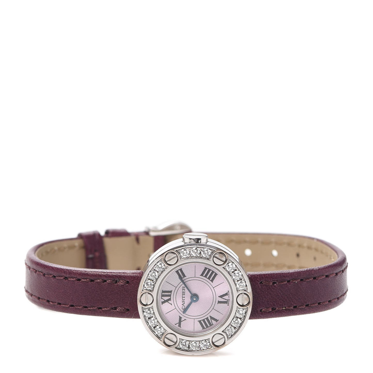 18K White Gold Calfskin Diamond 23mm LOVE Quartz Watch Burgundy
