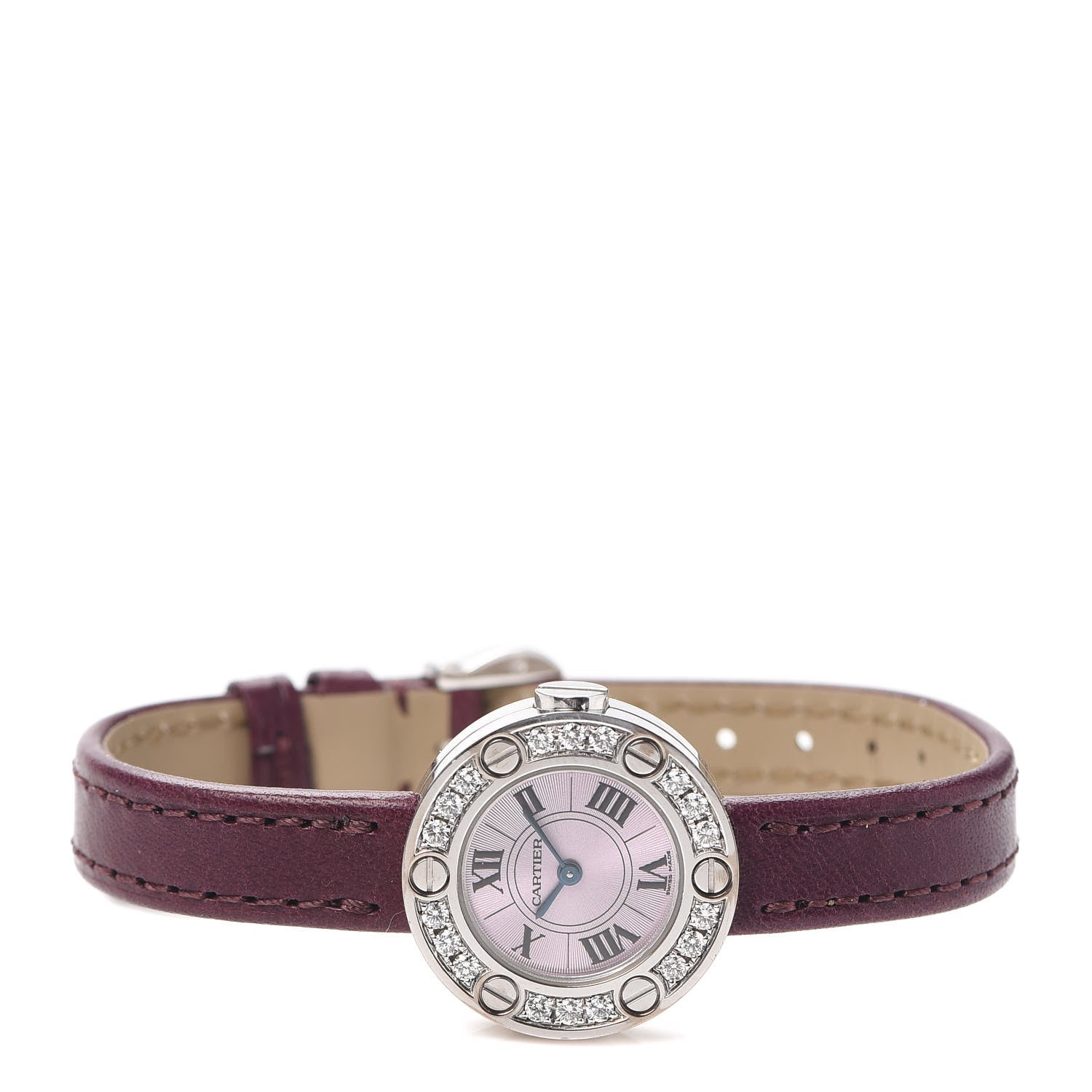 Cartier 18K White Gold Calfskin Diamond 23mm LOVE Quartz Watch Burgundy 2 of 5