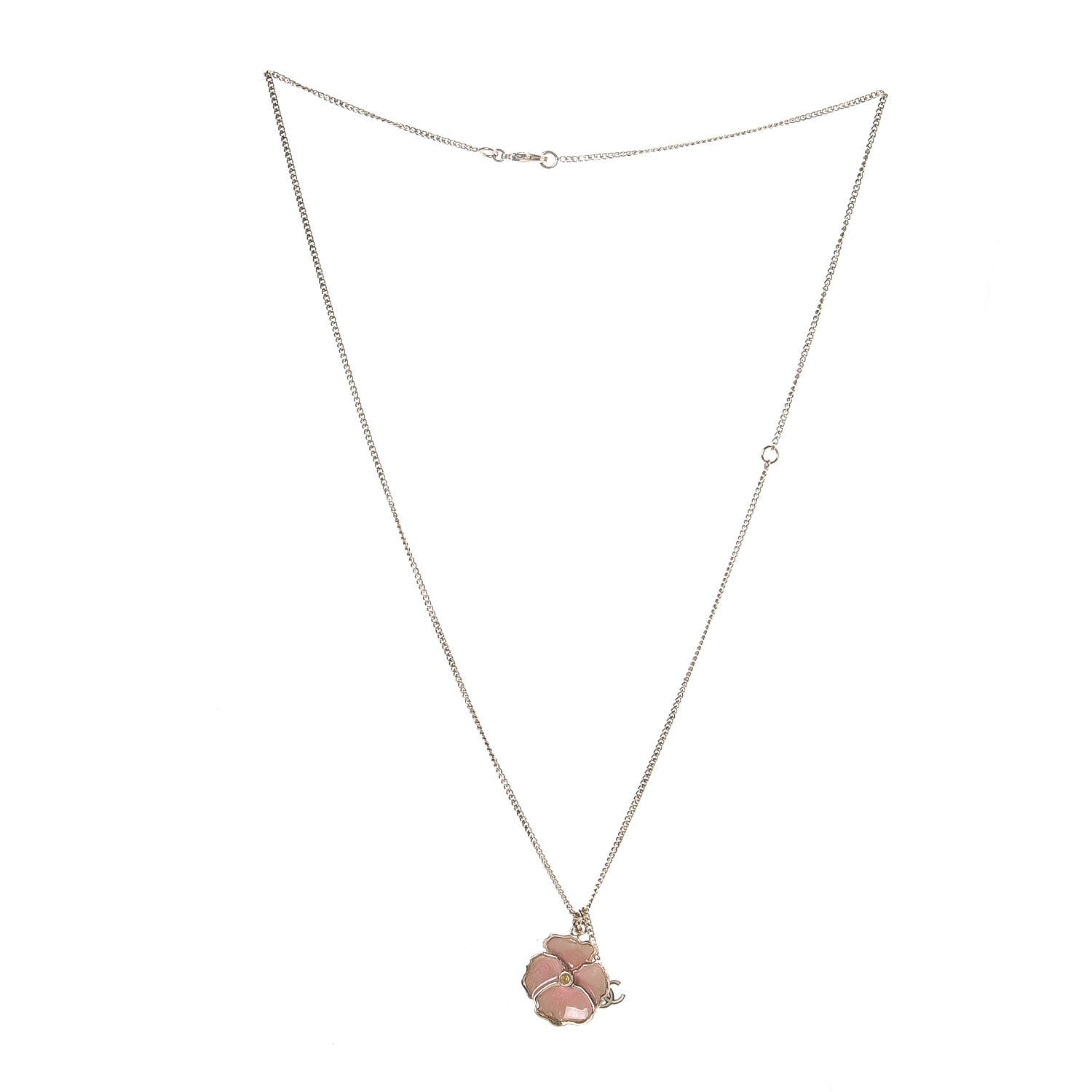 Chanel Enamel Camellia CC Necklace Gold Pink 3 of 5