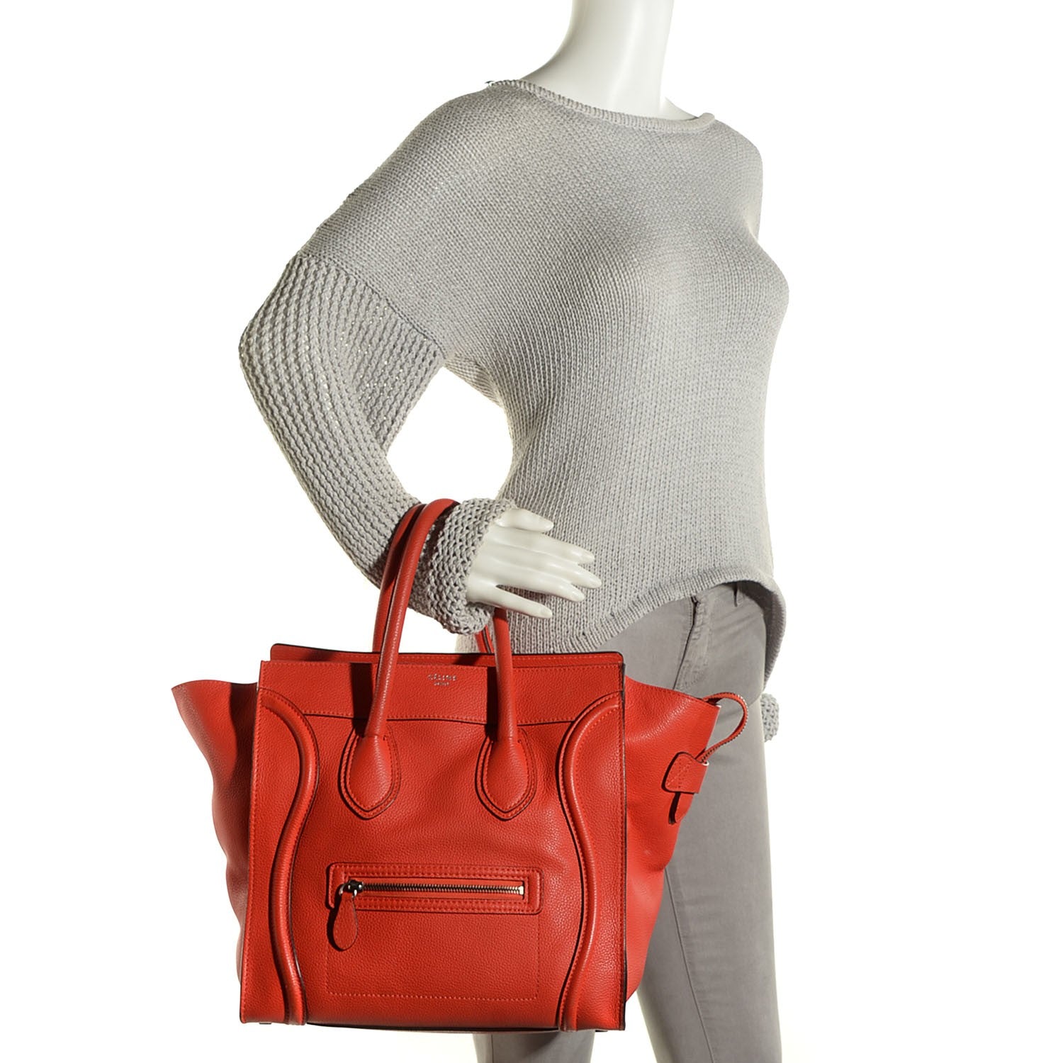 Celine Drummed Calfskin Mini Luggage Vermillion 2 of 8