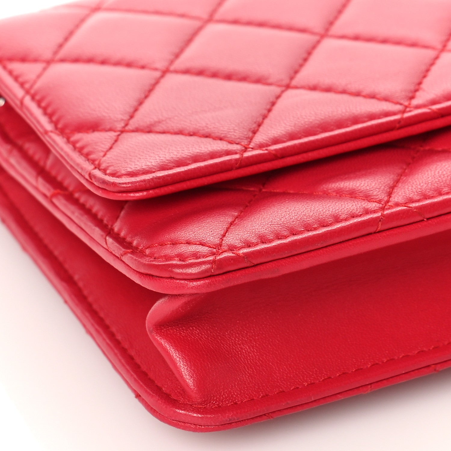 Chanel Lambskin Quilted Wallet On Chain WOC Red 8 of 9