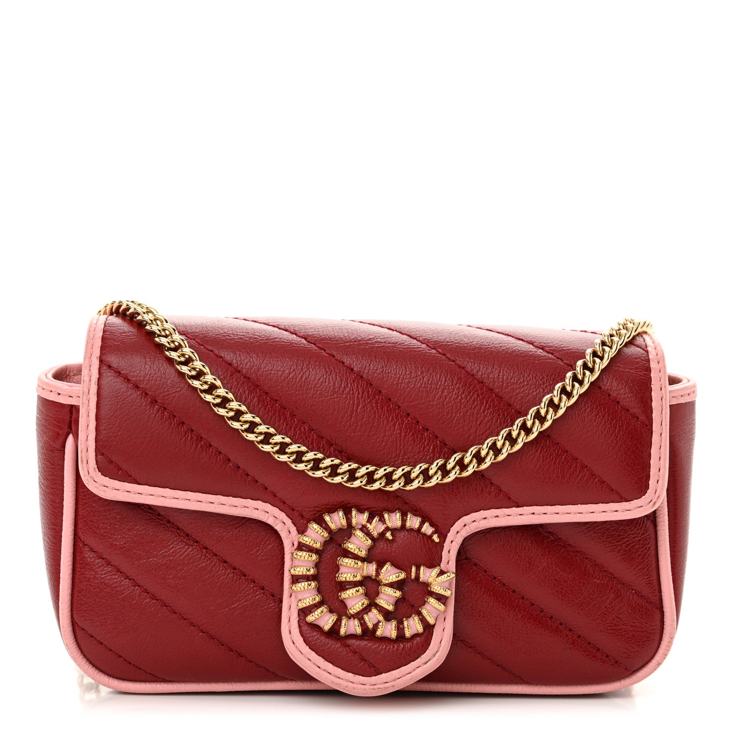 Gucci Azalea Calfskin Enamel Matelasse Diagonal Super Mini Torchon GG Marmont Shoulder Bag New Cherry Red Wild Rose 1 of 13
