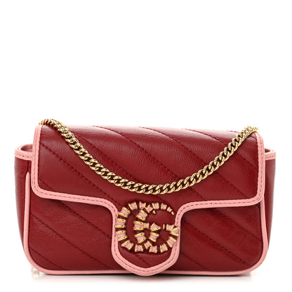 Gucci Azalea Calfskin Enamel Matelasse Diagonal Super Mini Torchon GG Marmont Shoulder Bag New Cherry Red Wild Rose 1 of 13