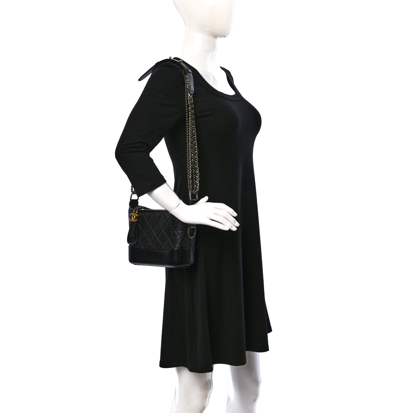 Aged Calfskin Quilted Small Gabrielle Hobo Black