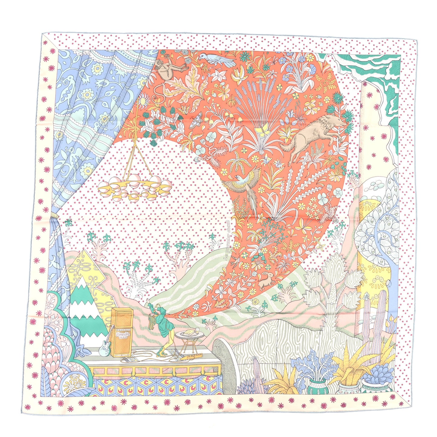 Silk Le Premier Chant Scarf 90 Abricot Ciel Vert