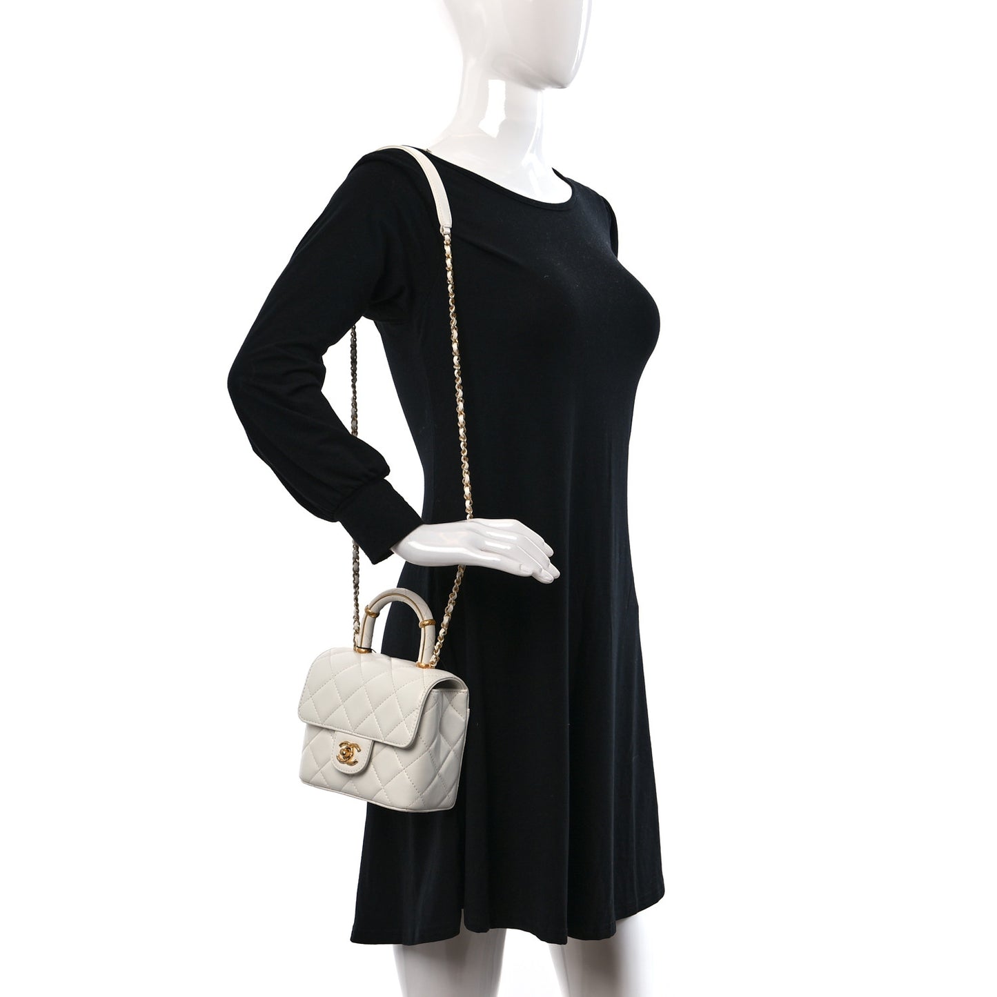 Lambskin Handle Crush Top Handle Flap Bag White