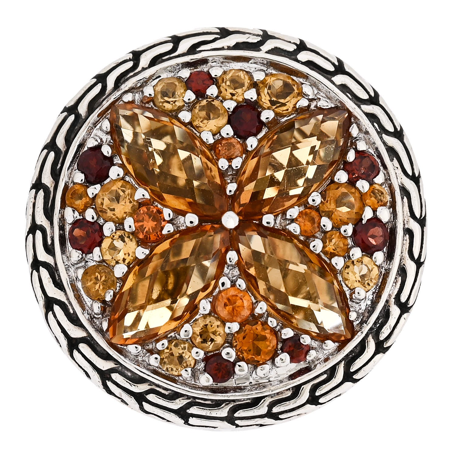 John Hardy Sterling Silver 18K Yellow Gold Citrine Garnet Batu Kawung Ring 52 6 1 of 5