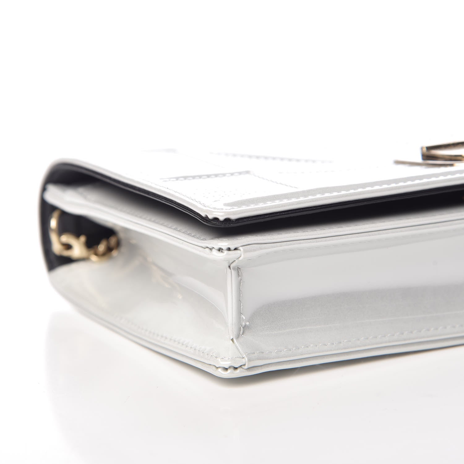 Christian Dior Patent Micro-Cannage Diorama Wallet on Chain Pouch White 8 of 10