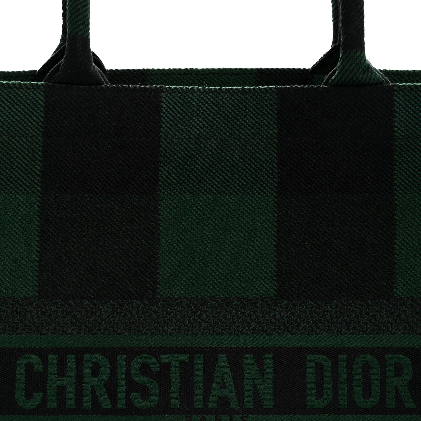 Canvas Embroidered Checkered Book Tote Black Green
