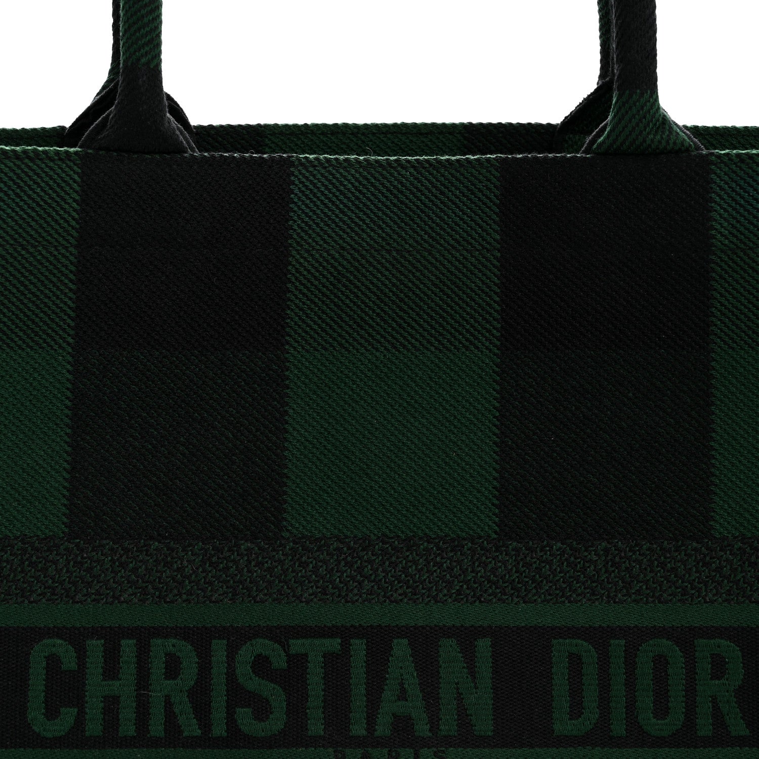Christian Dior Canvas Embroidered Checkered Book Tote Black Green 8 of 12
