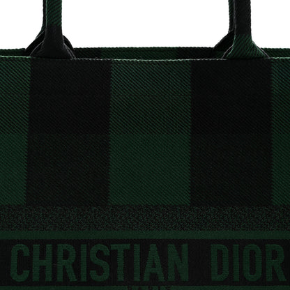 Christian Dior Canvas Embroidered Checkered Book Tote Black Green 8 of 12