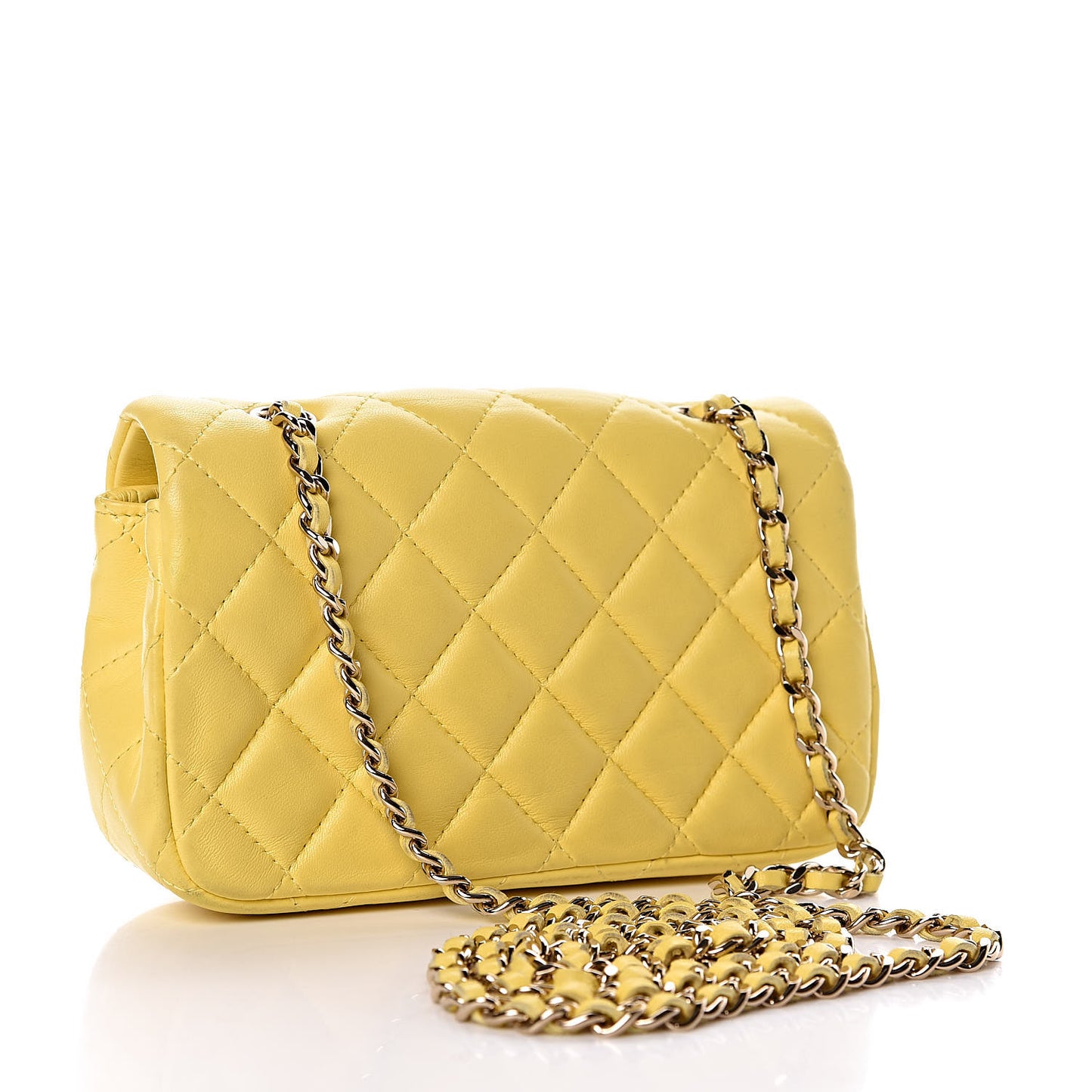Lambskin Quilted Extra Mini Rectangular Flap Yellow