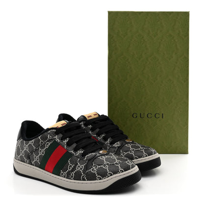 Gucci GG Supreme Monogram Miro Soft Calfskin Web Mens Screener Sneakers 8.5 Black Grey Sky 10 of 10