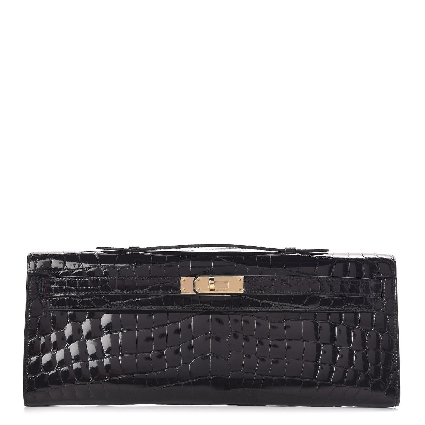 Shiny Niloticus Crocodile Kelly Cut Pochette Black