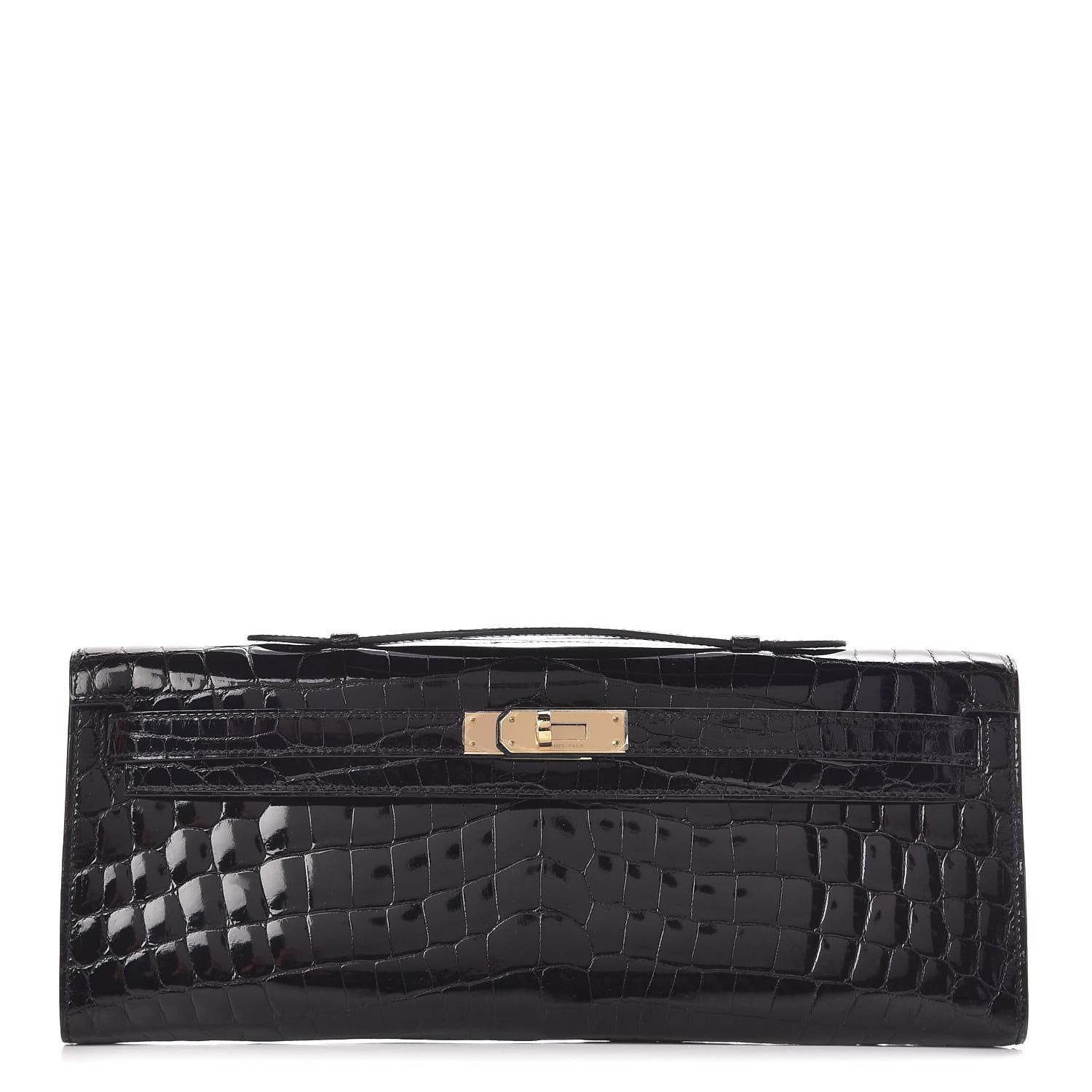 Hermes Shiny Niloticus Crocodile Kelly Cut Pochette Black 1 of 28