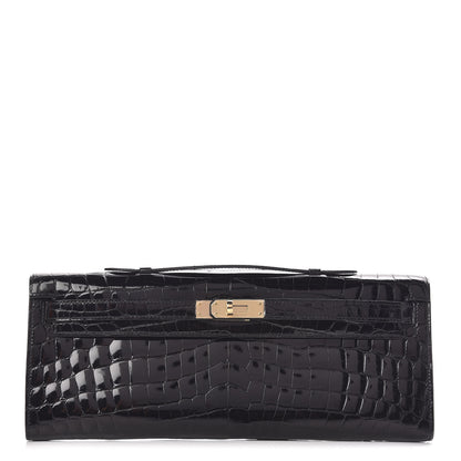 Hermes Shiny Niloticus Crocodile Kelly Cut Pochette Black 1 of 28
