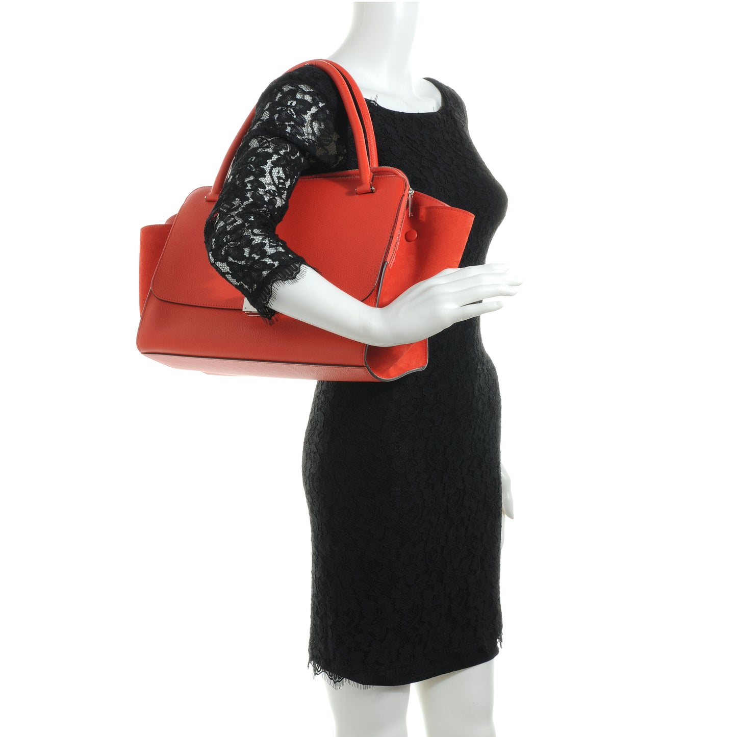 Drummed Calfskin Suede Double Zip Trapeze Vermillion